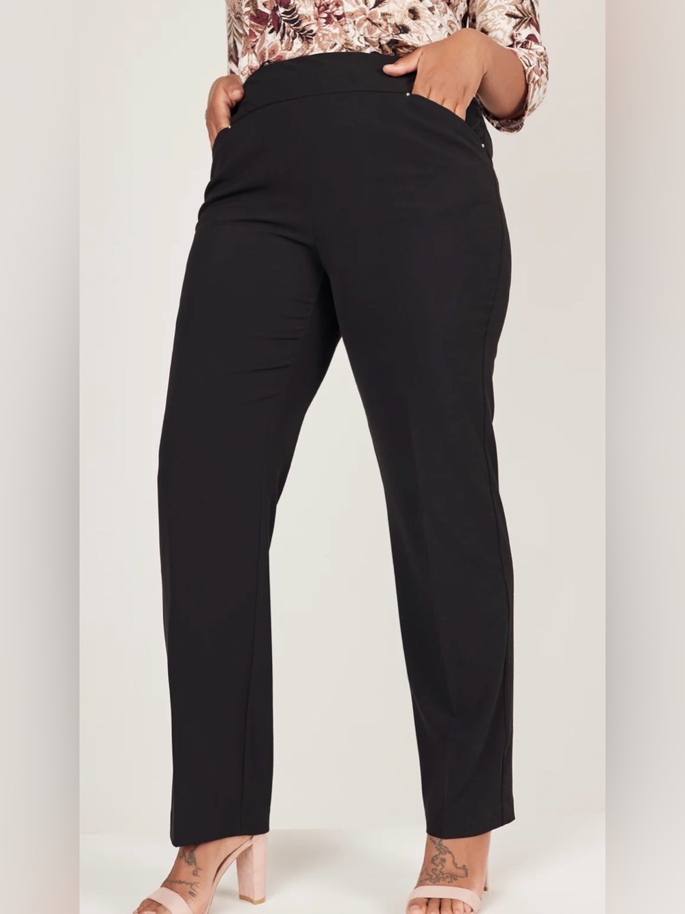 Roz&Ali secret agent Classic Black Pull-On Straight Leg Pants 12 Petite